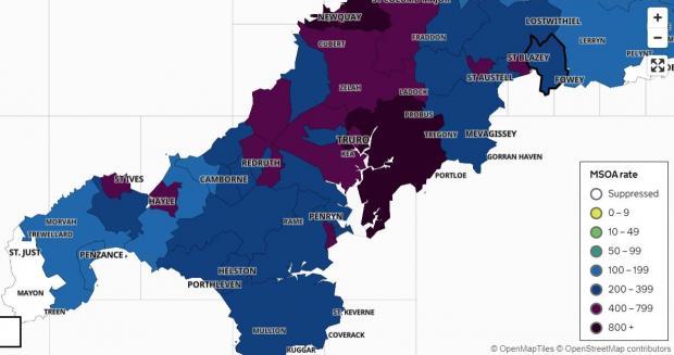 Covid clusters in the south, west and mid Cornwall